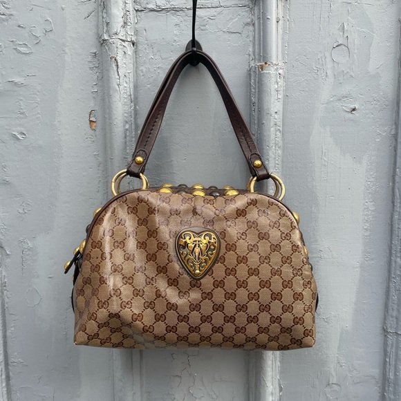 Gucci Handbags - Gucci Beige/Brown GG Crystal Canvas Babouska Crest Dome Bag